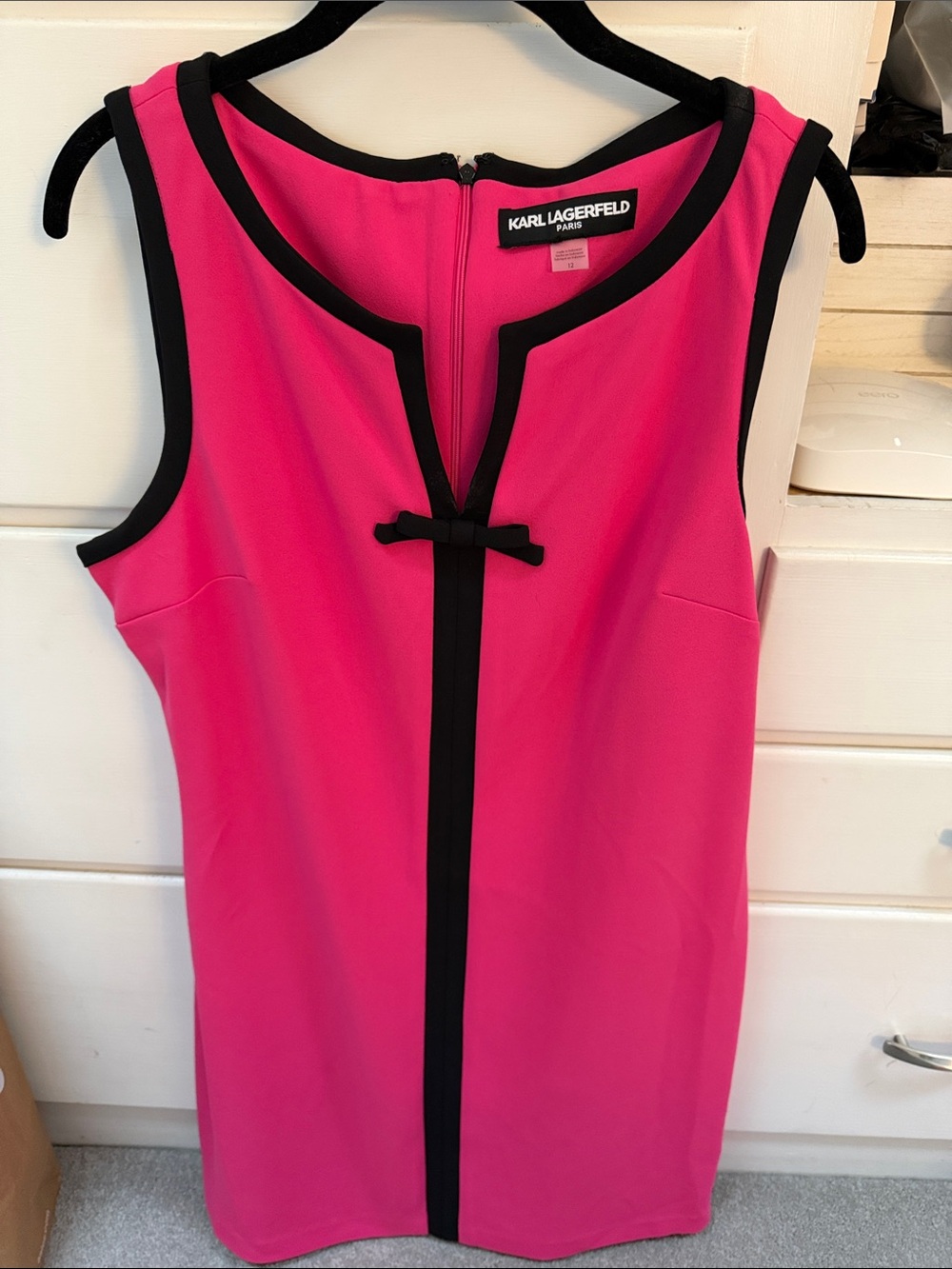 Karl Lagerfeld Pink Shift Dress with Black Trim and Bow
